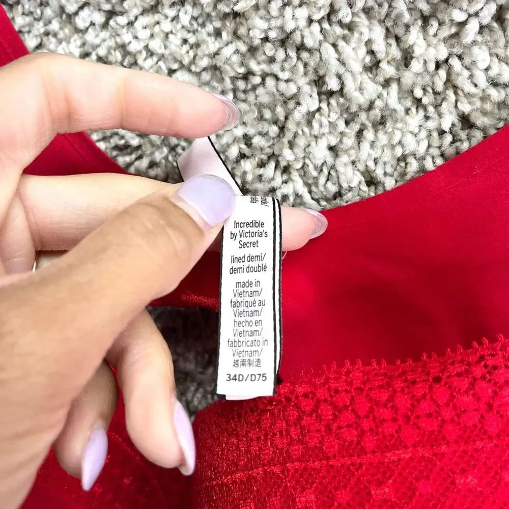 Victoria’s Secret Bra‎ Women’s 34D Incredible Red Lined Demi